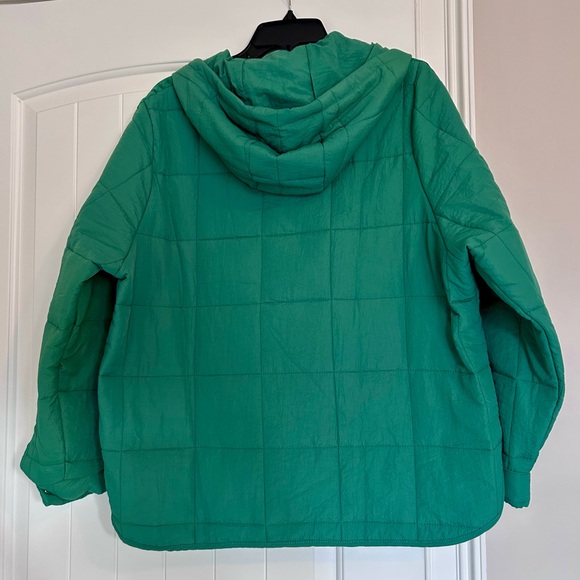 Green Quilted Hooded 1/4 Snap Pullover Jacket - Picture 2 of 5